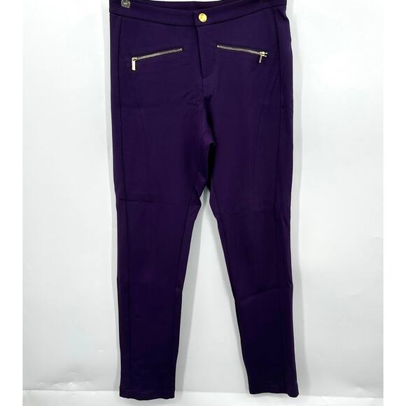 IMAN Global Chic Power Ponte Ankle Pant w/ Illusion Seaming Purple Womens Size 4 - Picture 2 of 11